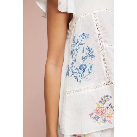 Anthropologie Rosalina Embroidered Sleep Top Bottom Set White XS M Floral Soft - Picture 9 of 9